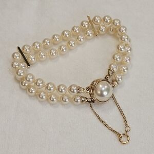 Majorica 925 Gold Over Sterling 6mm Faux Pearl Double Strand Bracelet & Box